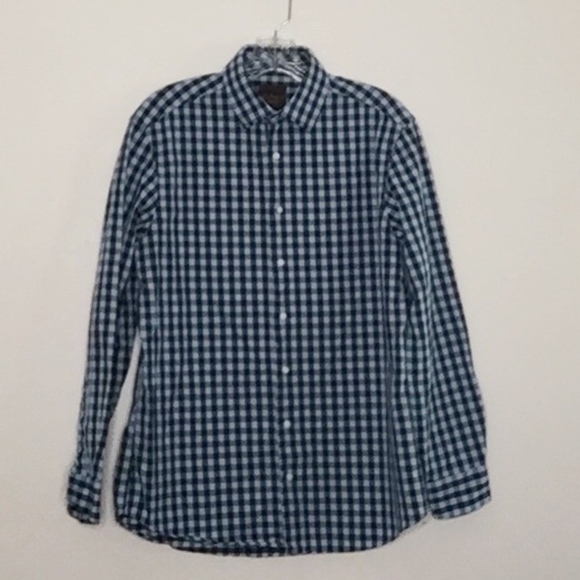 BEN SHERMAN | Men's navy & white check button down - Picture 1 of 2